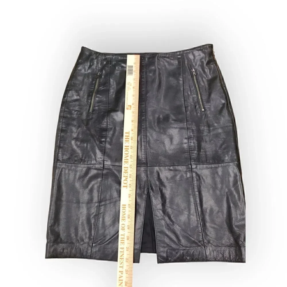 Halogen black genuine leather classic pencil sexy skirt size 6